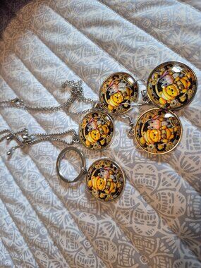 Pooh bear bracelet earrings and key chain
